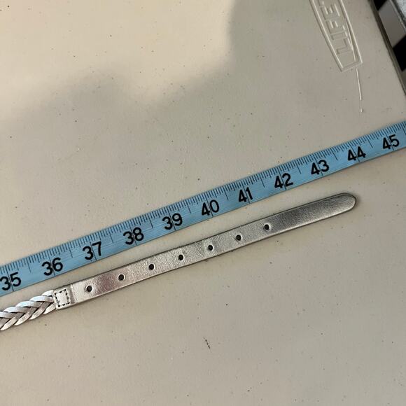 J. Crew Silver Metallic Genuine Leather Thin Skinny Woven Belt Size Large - Picture 8 of 12
